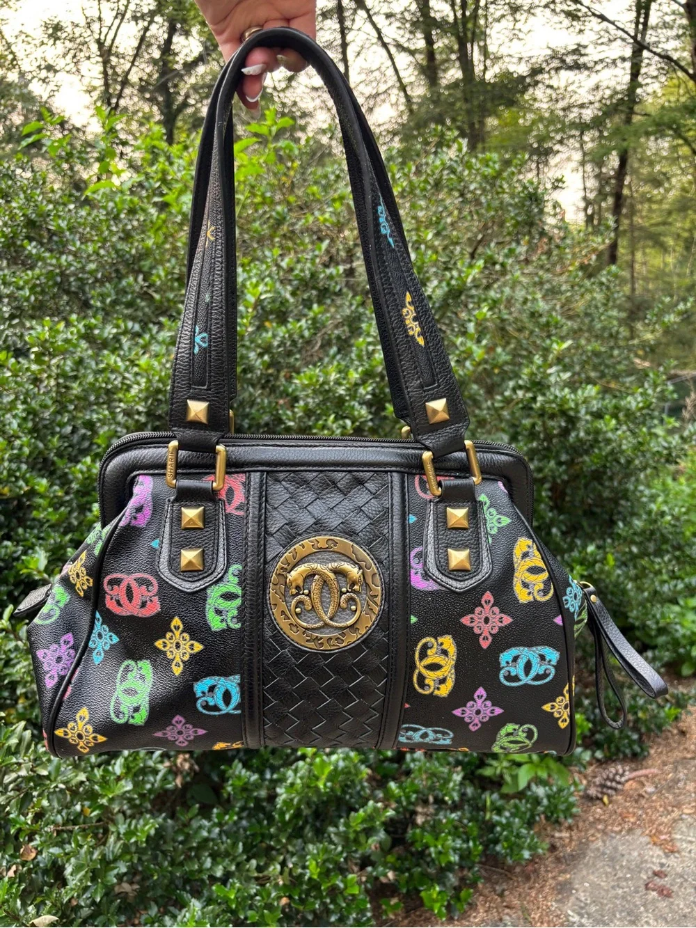 Sharif Leather Monogram Logo Satchel Handbag Rare Vintage